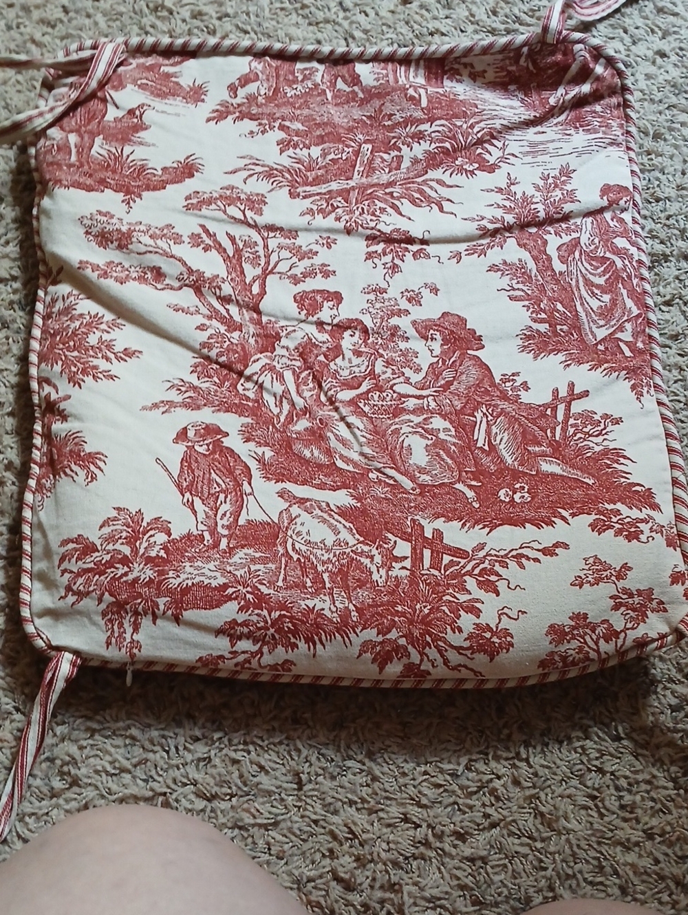 Red Toile Cushion Seat Pad - Home Bedding